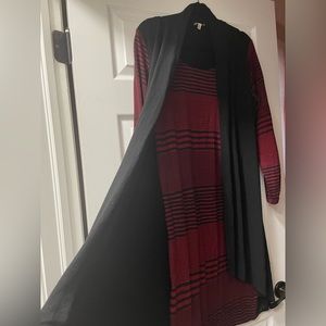 Stripped beautiful burgundy & black dress+ black sweater”One-piece”.Long sleeves